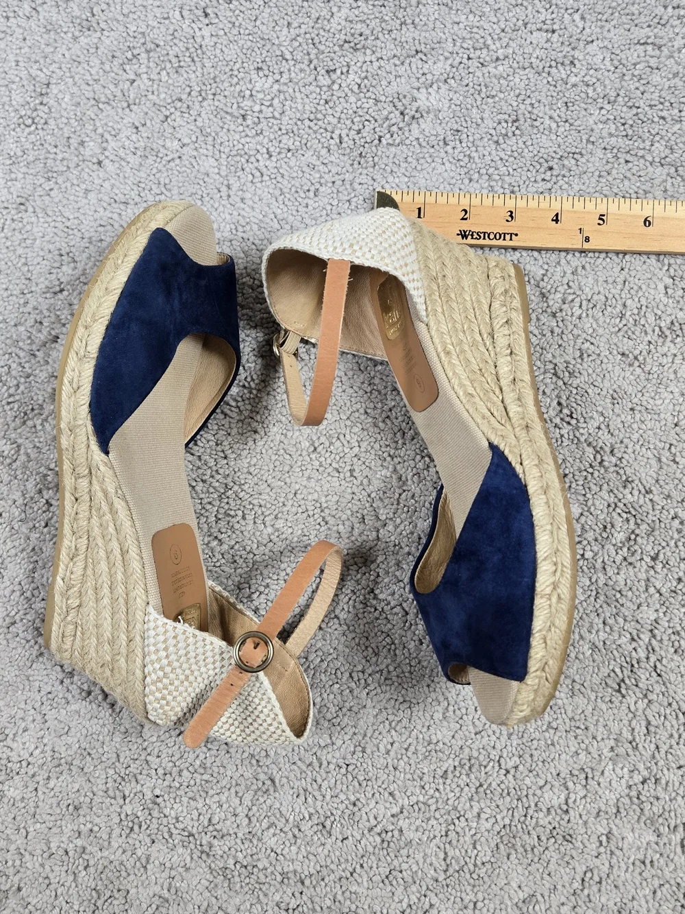 Kanna Navy Suede Jute Espadrille Wedge Heeled Sandals Size 9 Summer Nautical